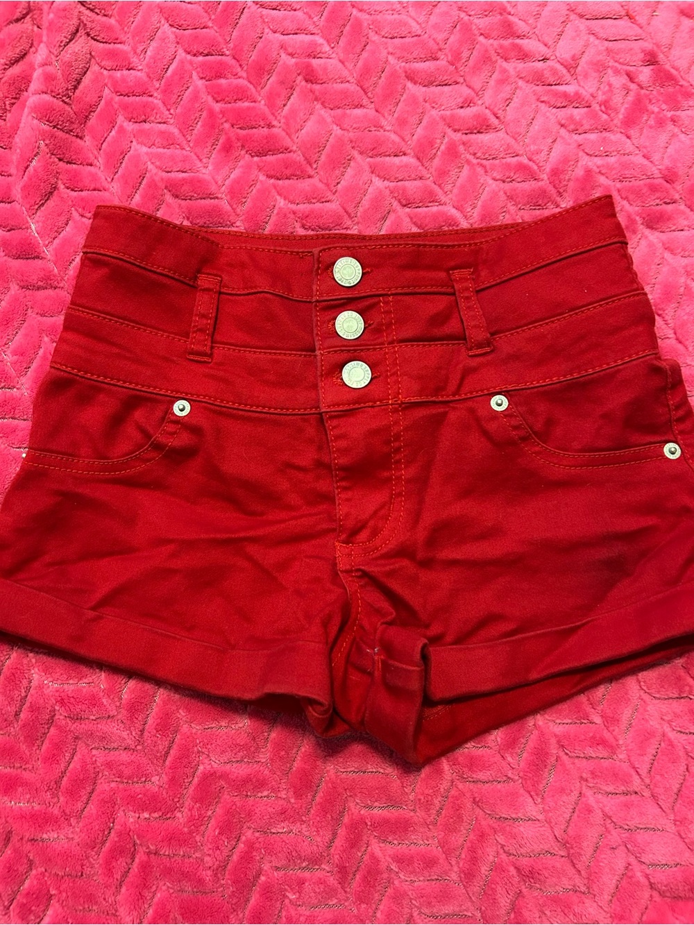 High-Waist Red Triple-Button Women's Shorts